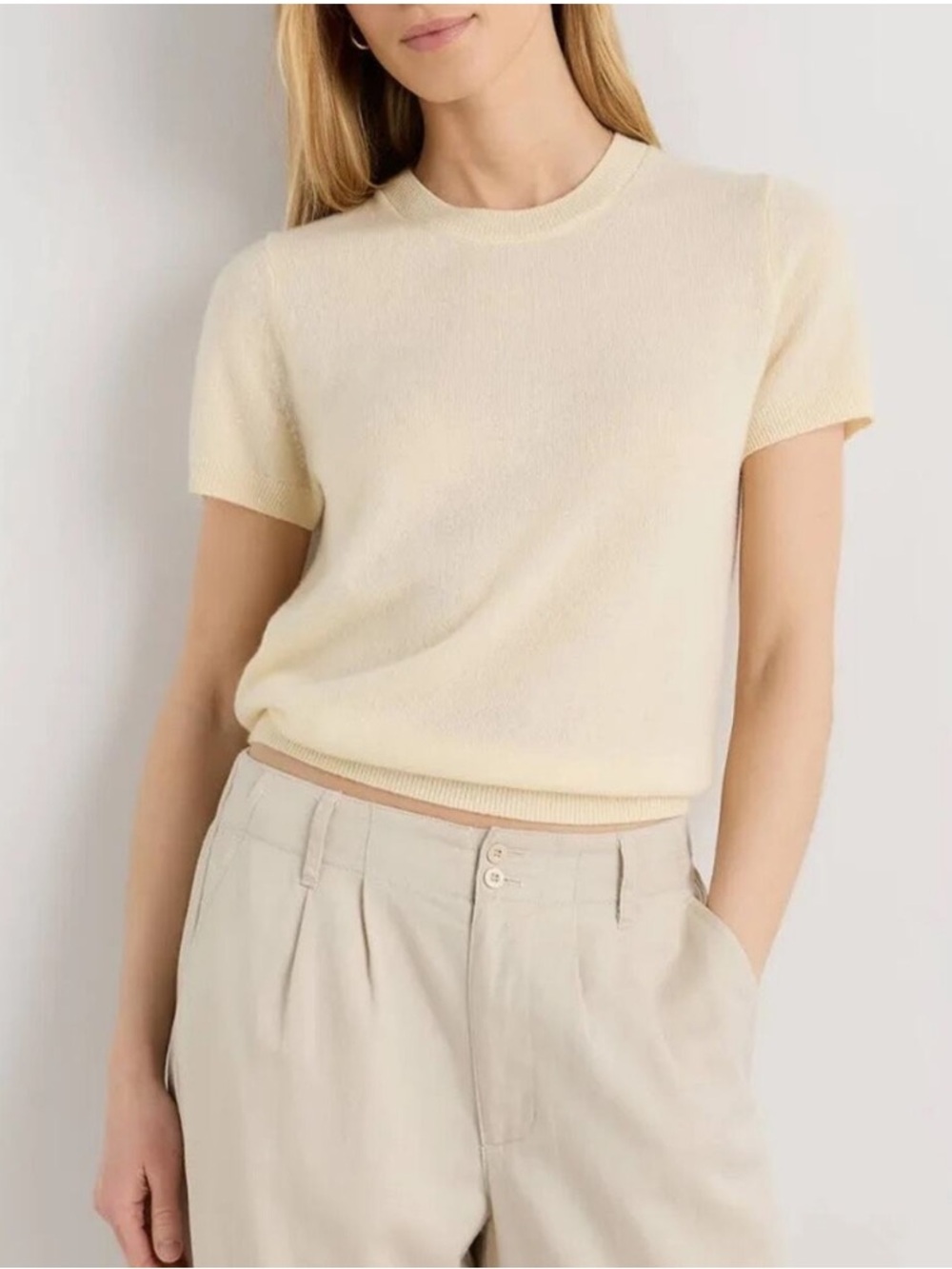 Quince Light Pink Short Sleeve Crewneck Sweater